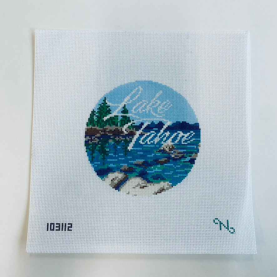 Lake Tahoe Travel Round Canvas - KC Needlepoint