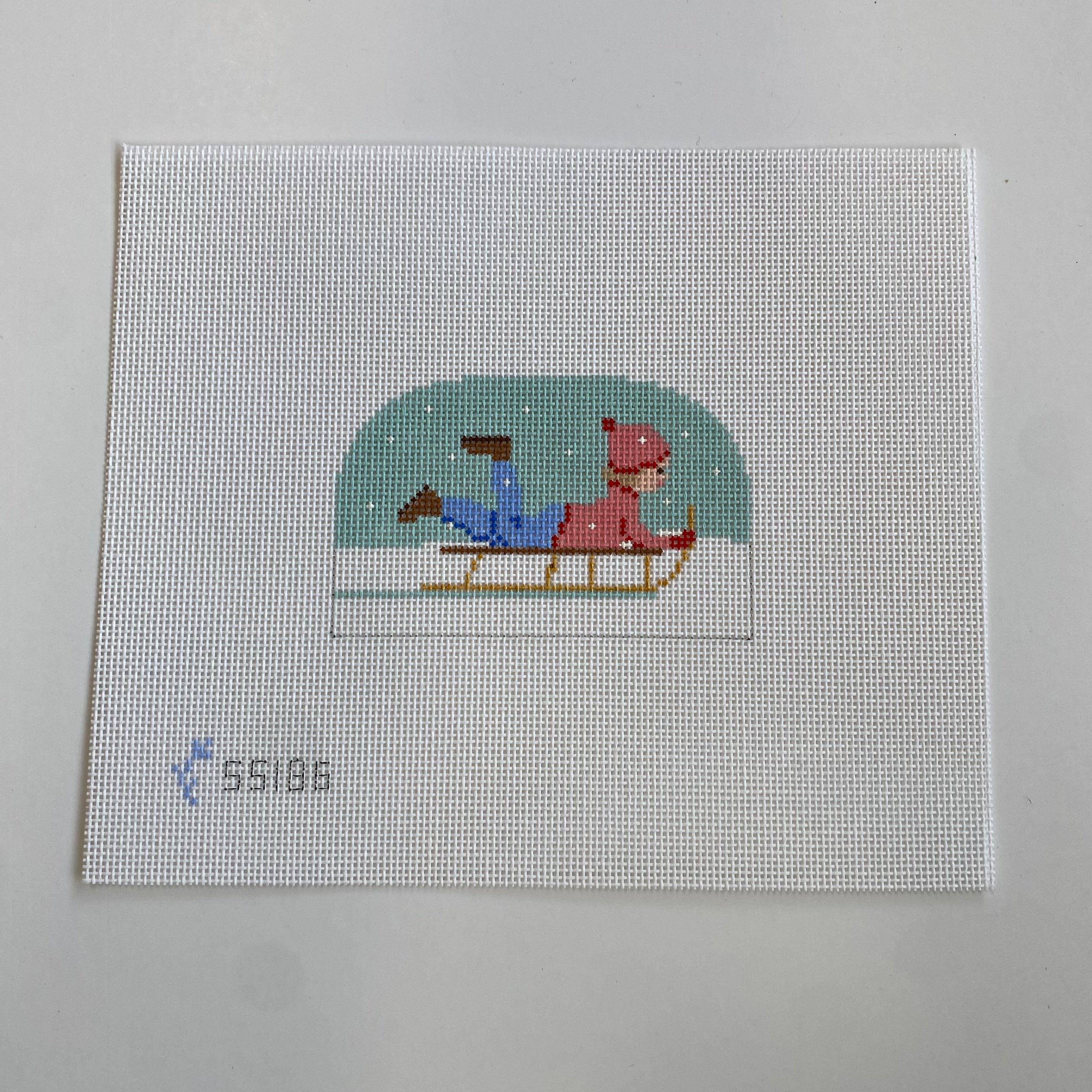 Winter Village Girl Sledding Canvas - KC Needlepoint