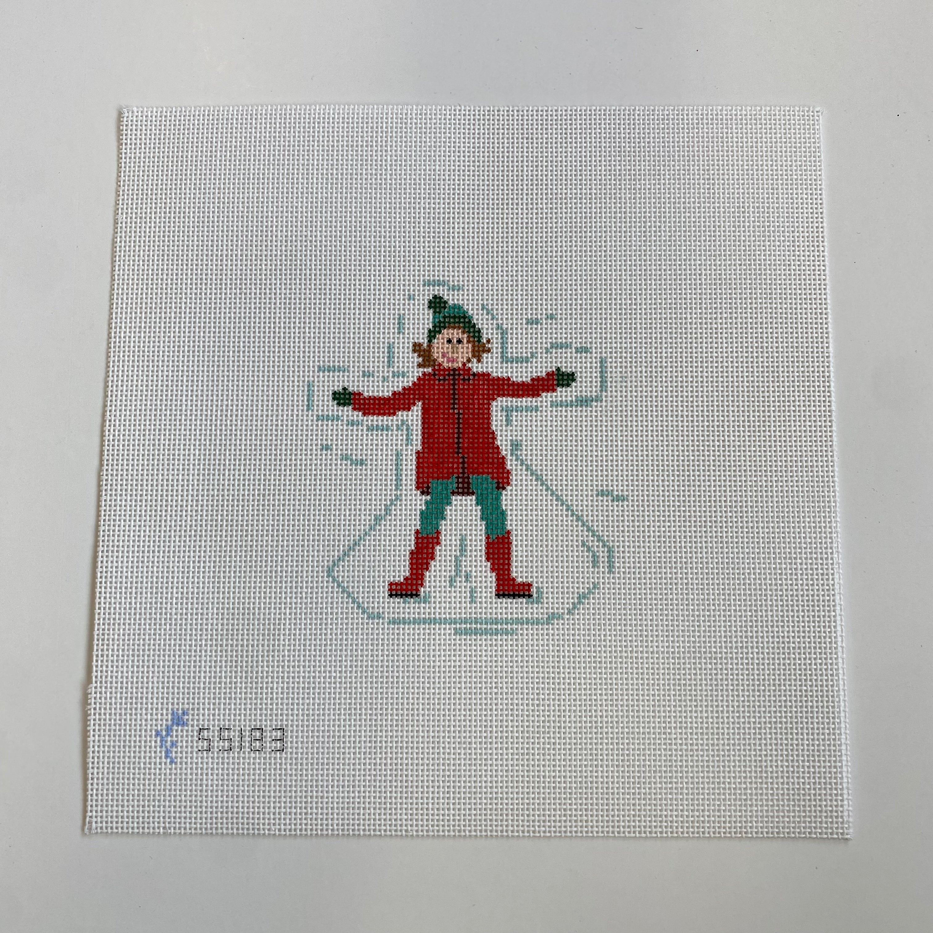 Winter Village Girl Making Snow Angel Canvas - KC Needlepoint