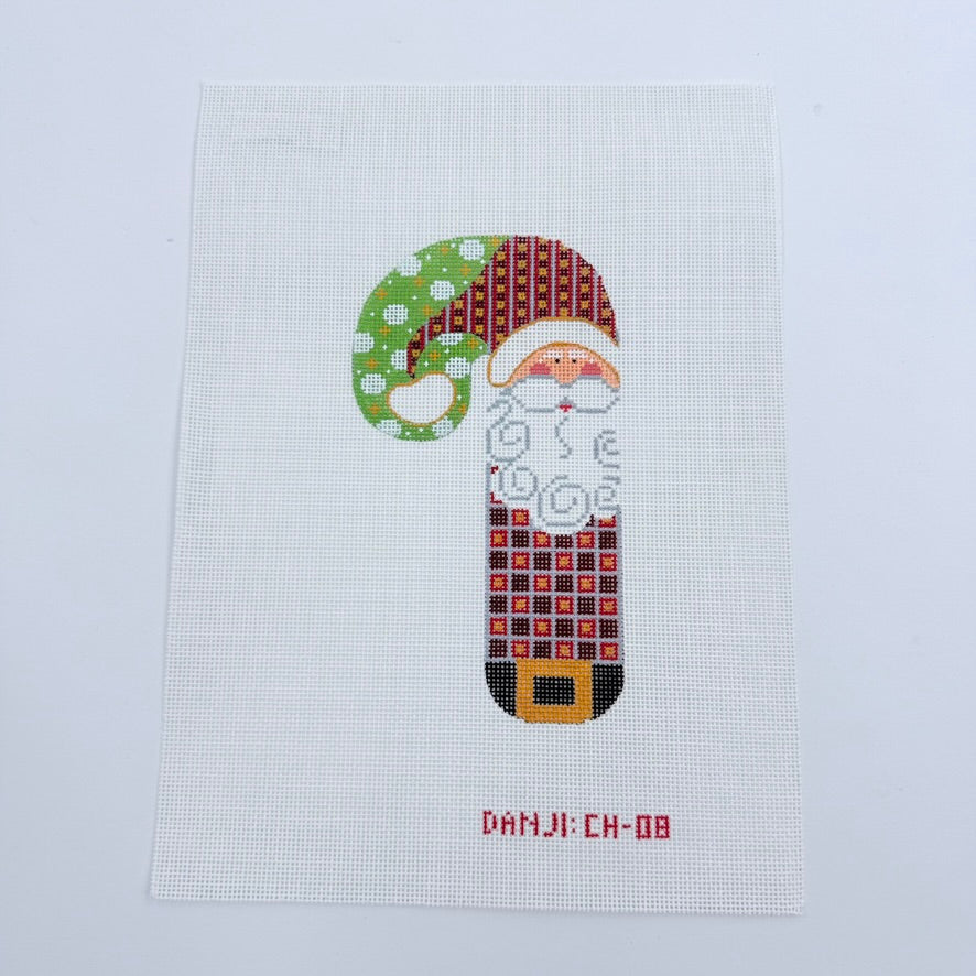 Checkered Santa Candy Cane Canvas