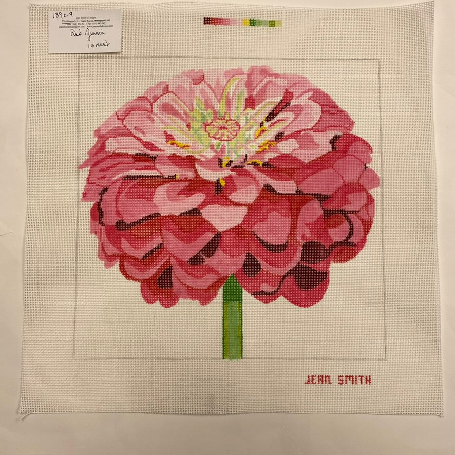 Pink Zinnia Needlepoint Canvas - KC Needlepoint