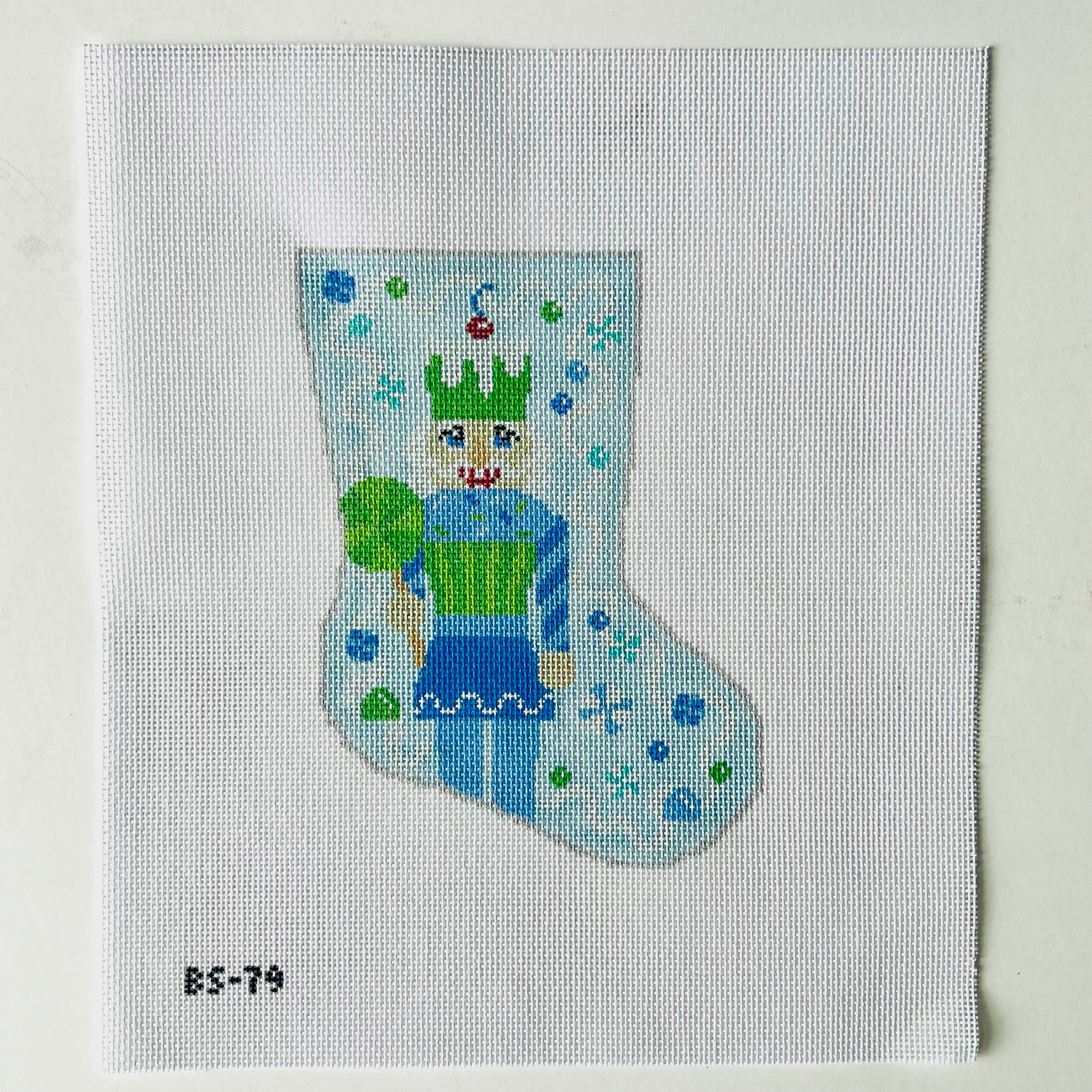 Sugar Sweet Blue Nutcracker Ornament Sized Stocking Canvas - KC Needlepoint