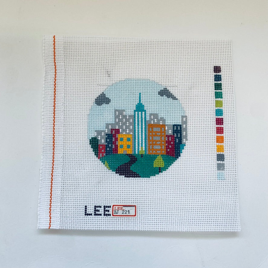 CItyscape 3" Round Canvas - KC Needlepoint