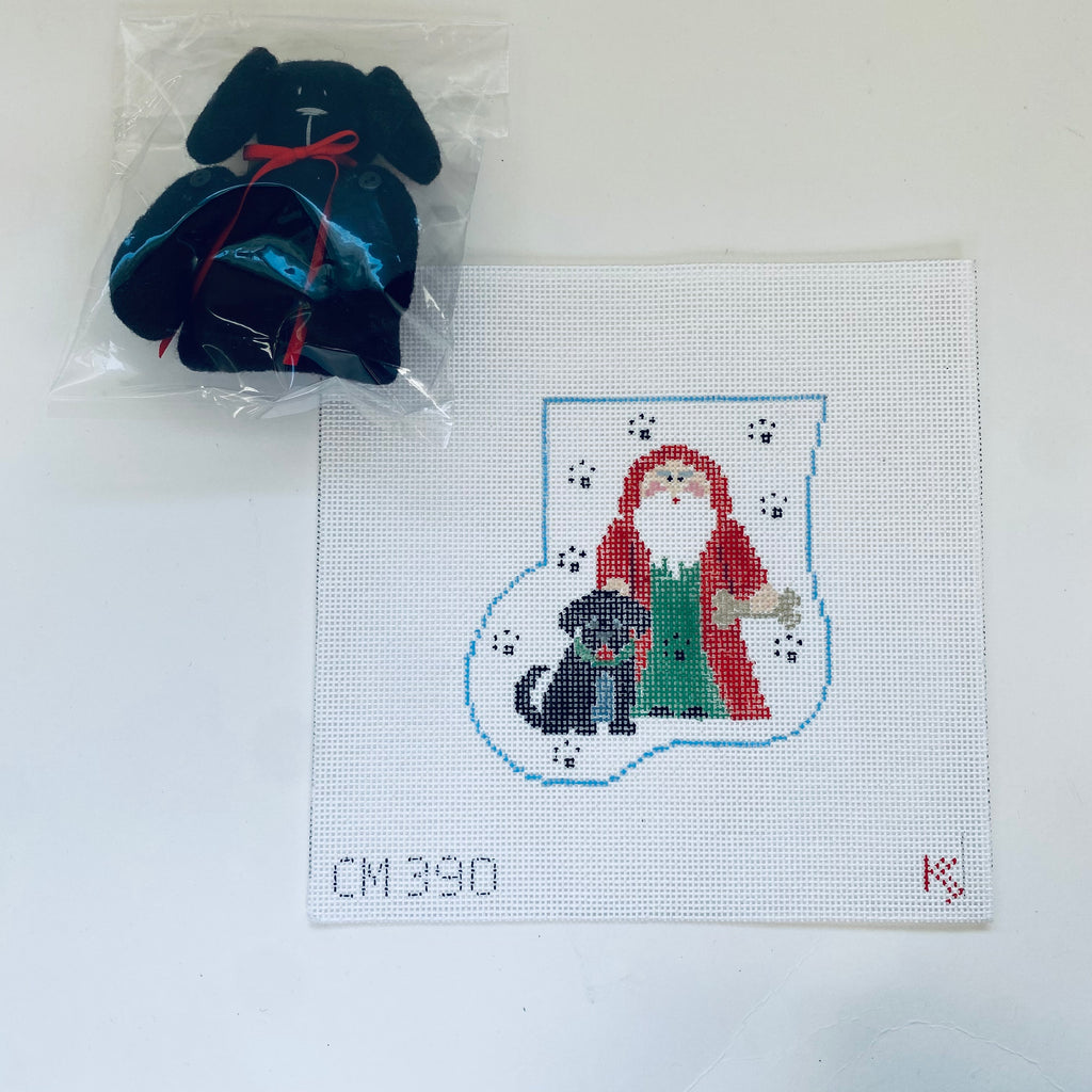 Father Christmas with Black Lab Mini Sock Canvas