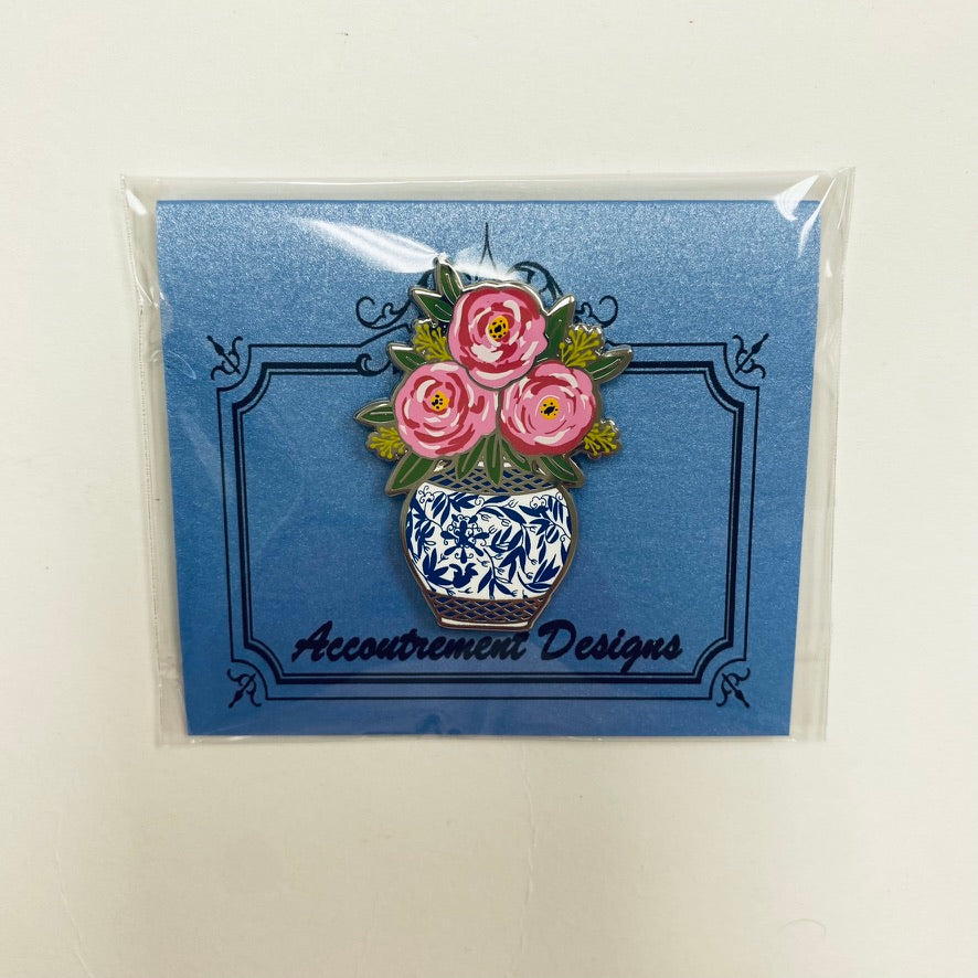 Pink Flowers in Blue Vase Needle Minder - KC Needlepoint