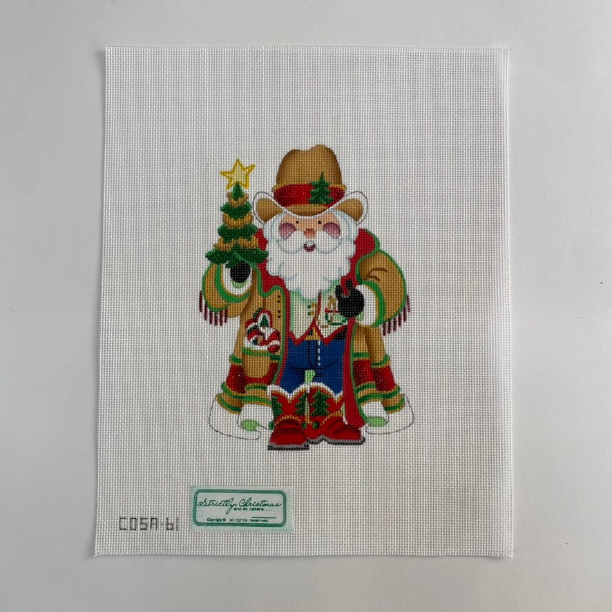 Western Squatty Santa Canvas - KC Needlepoint