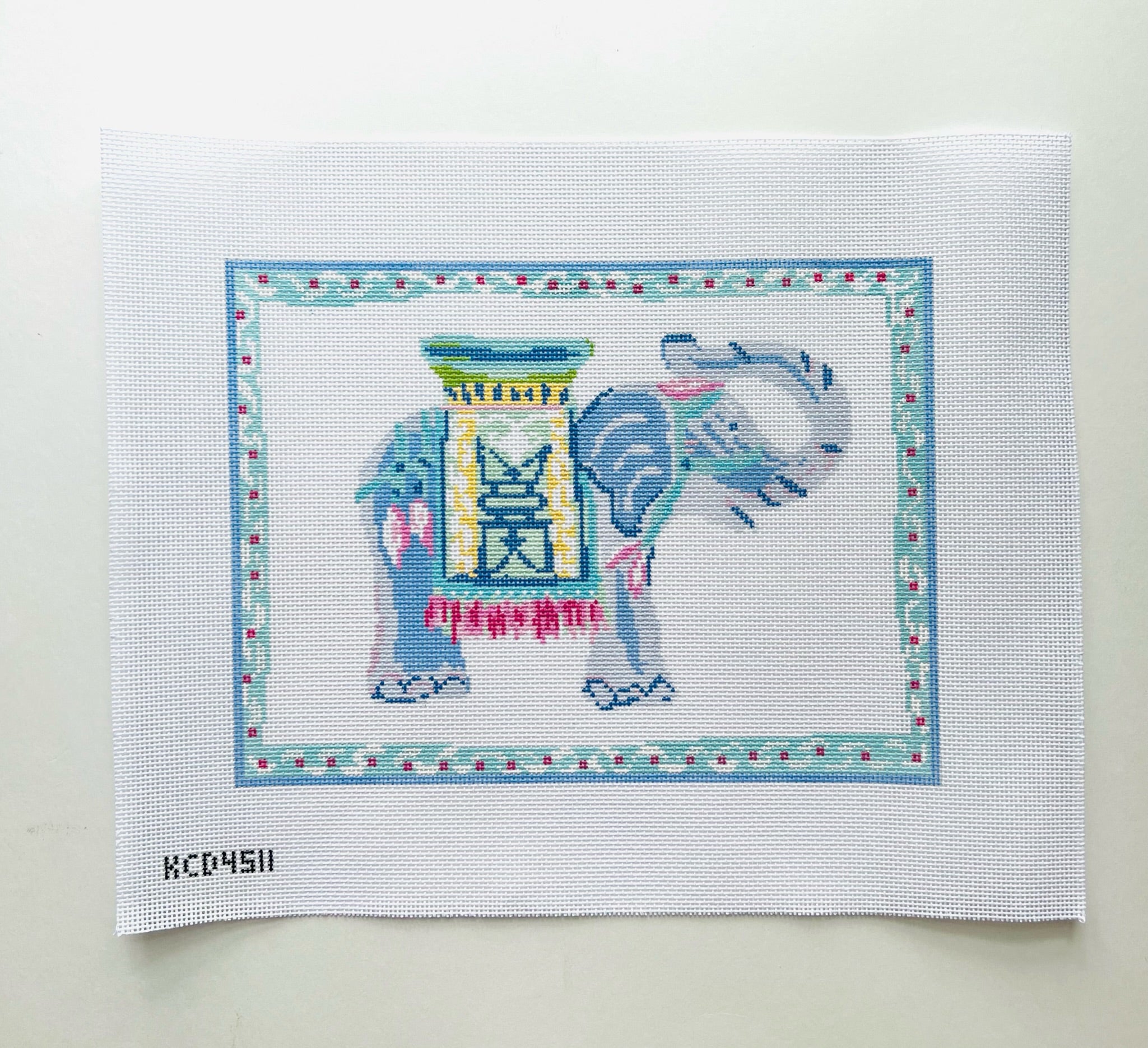 Blue Elephant Pillow Canvas - KC Needlepoint