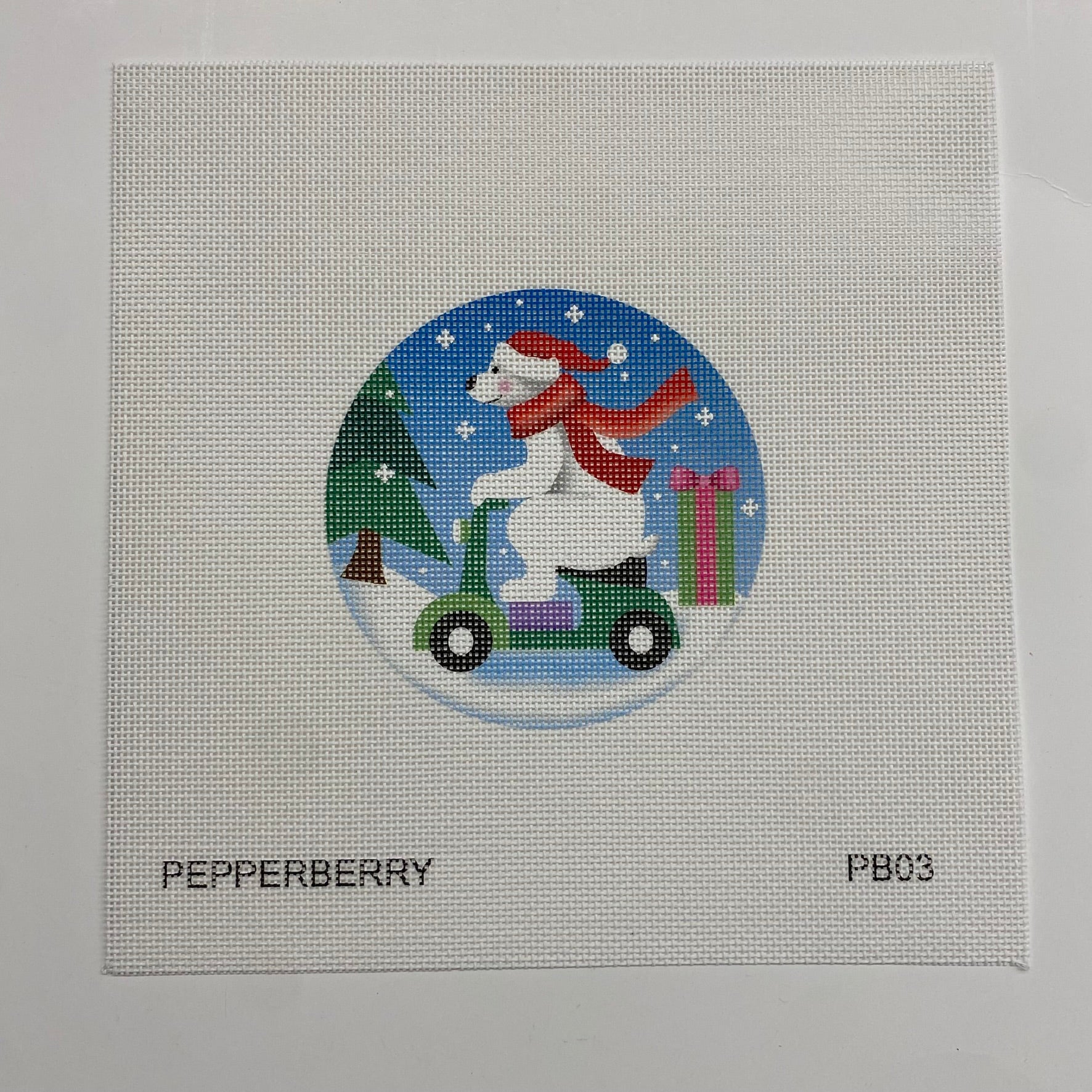 Polar Bear Scooter Ornament Canvas - KC Needlepoint