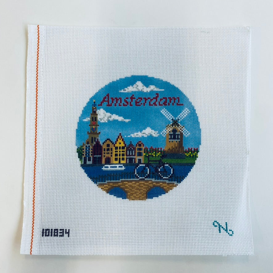 Amsterdam Travel Round Canvas - KC Needlepoint