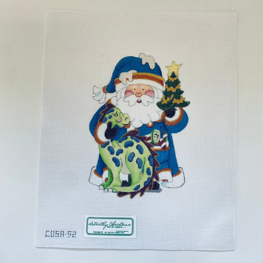 Dinosaur Squatty Santa Canvas - KC Needlepoint