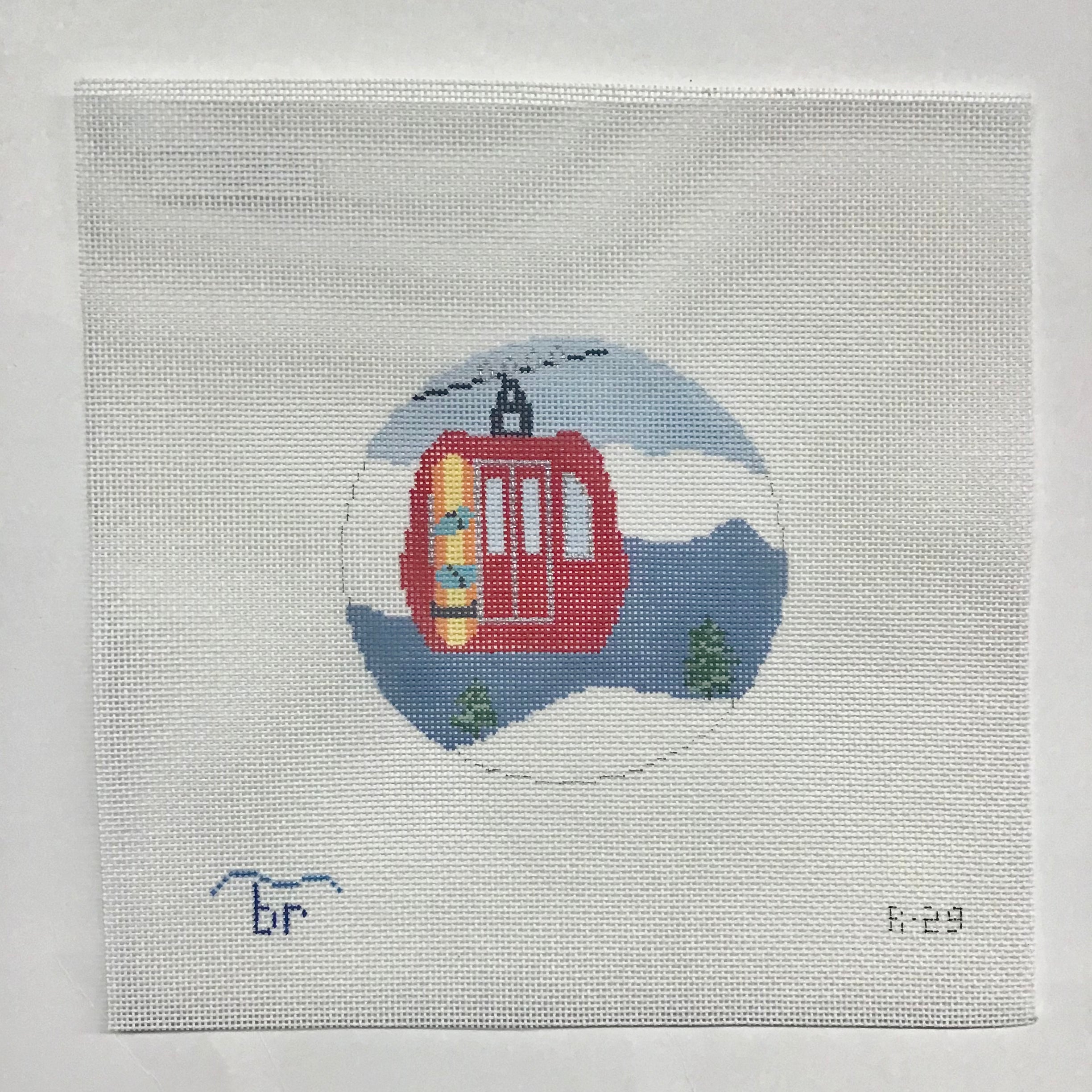 Gondola with Snowboard Canvas - KC Needlepoint