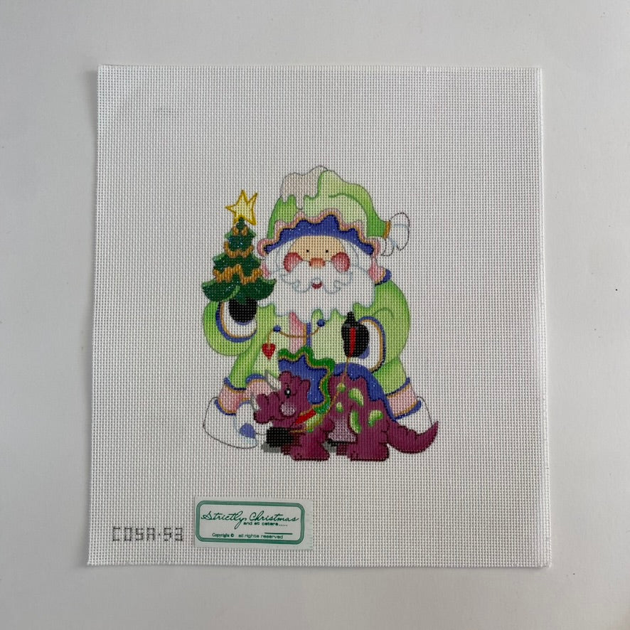 Baby Dinosaur Squatty Santa Canvas - KC Needlepoint