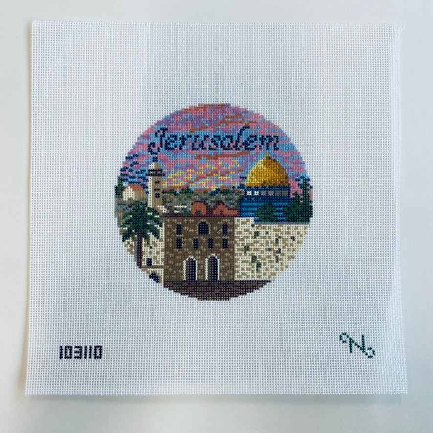 Jerusalem Travel Round Canvas - KC Needlepoint