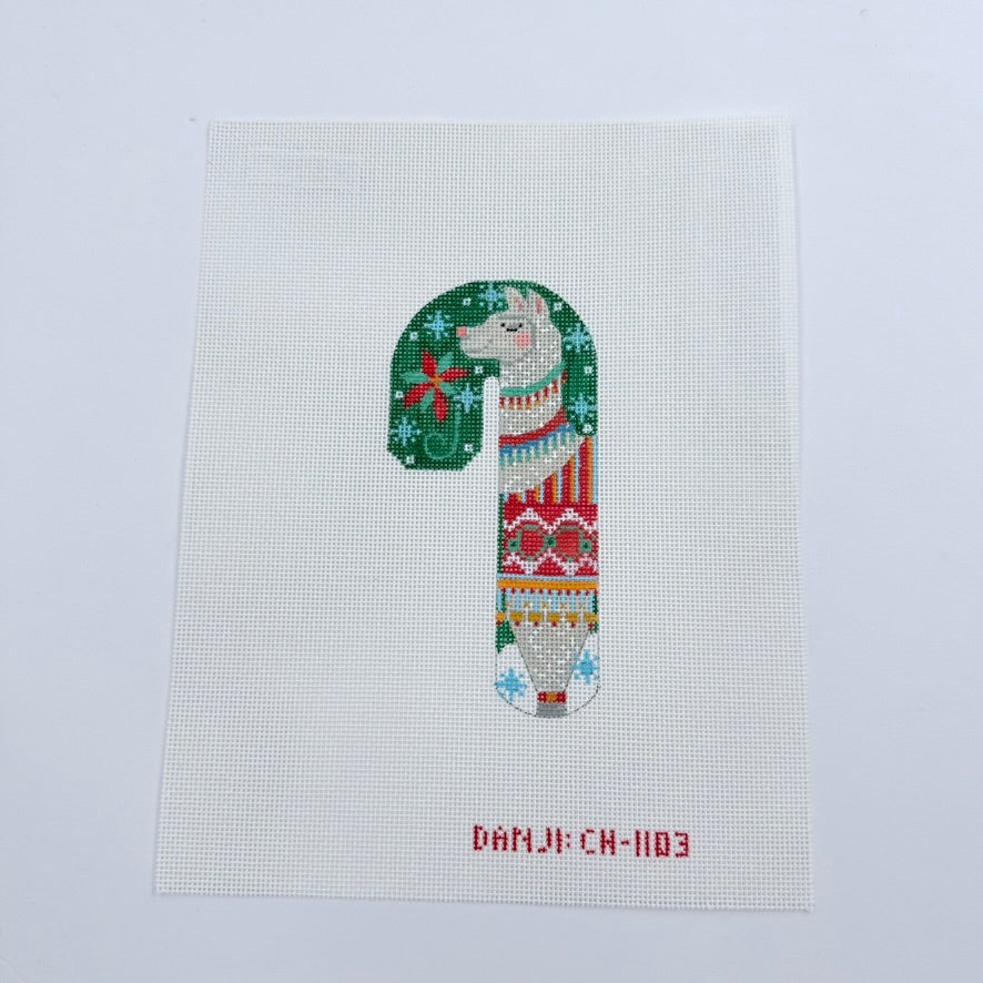 Green Llama Candy Cane Canvas