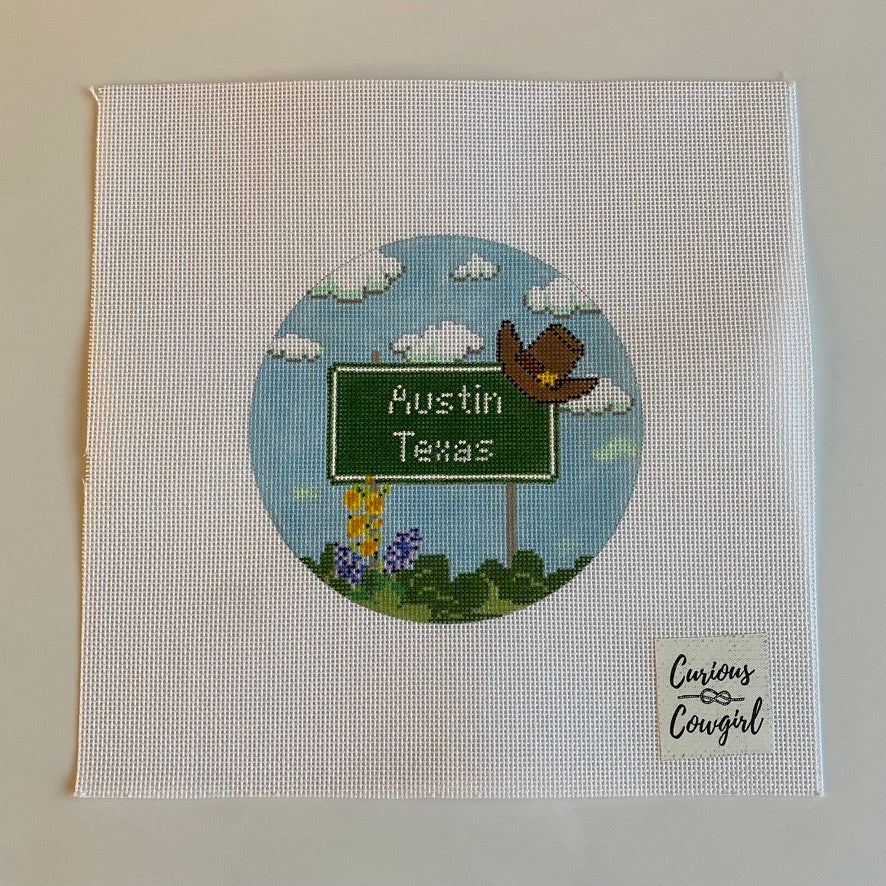 Austin Texas Round Canvas - KC Needlepoint