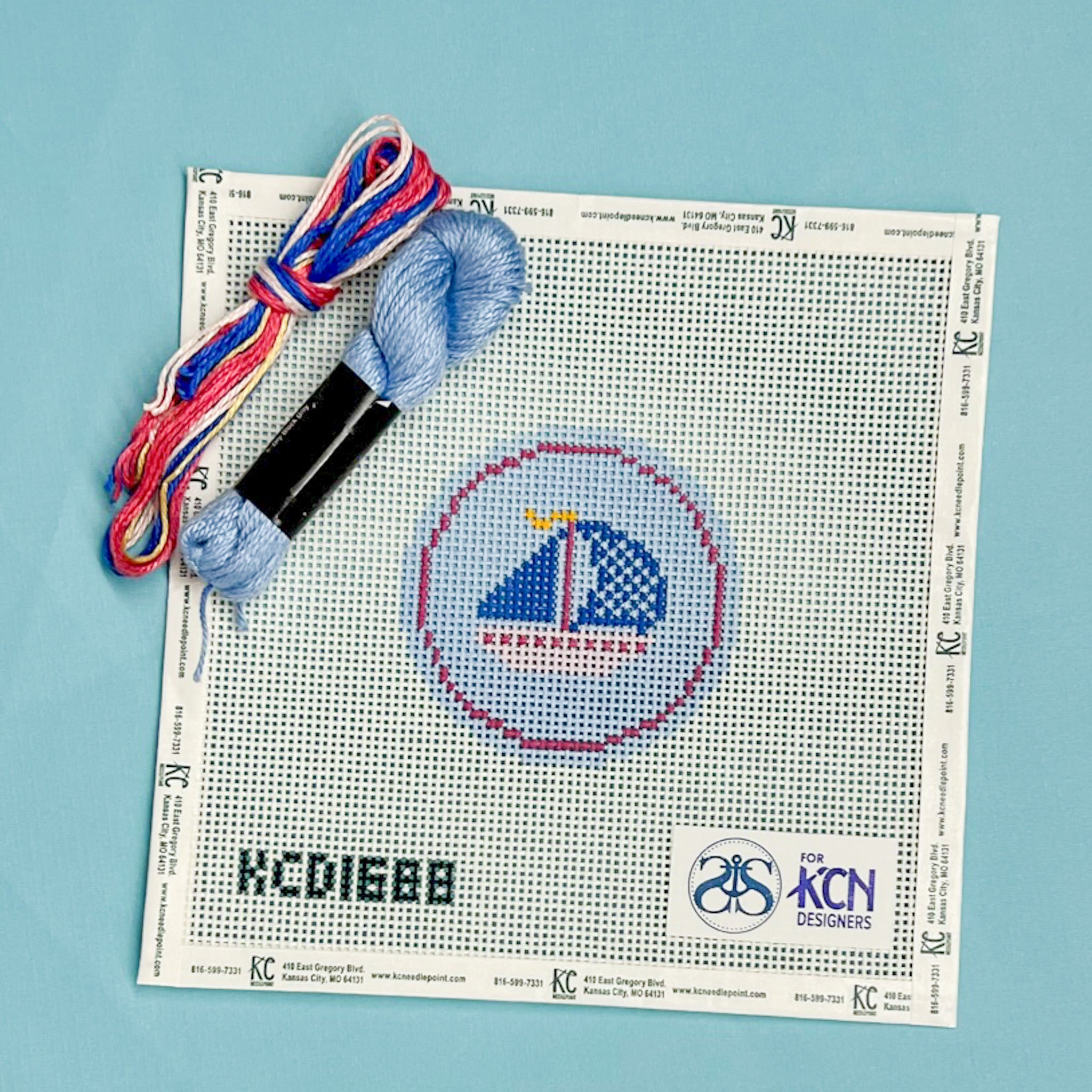 Blue Sailboat Round Kit - KC Needlepoint