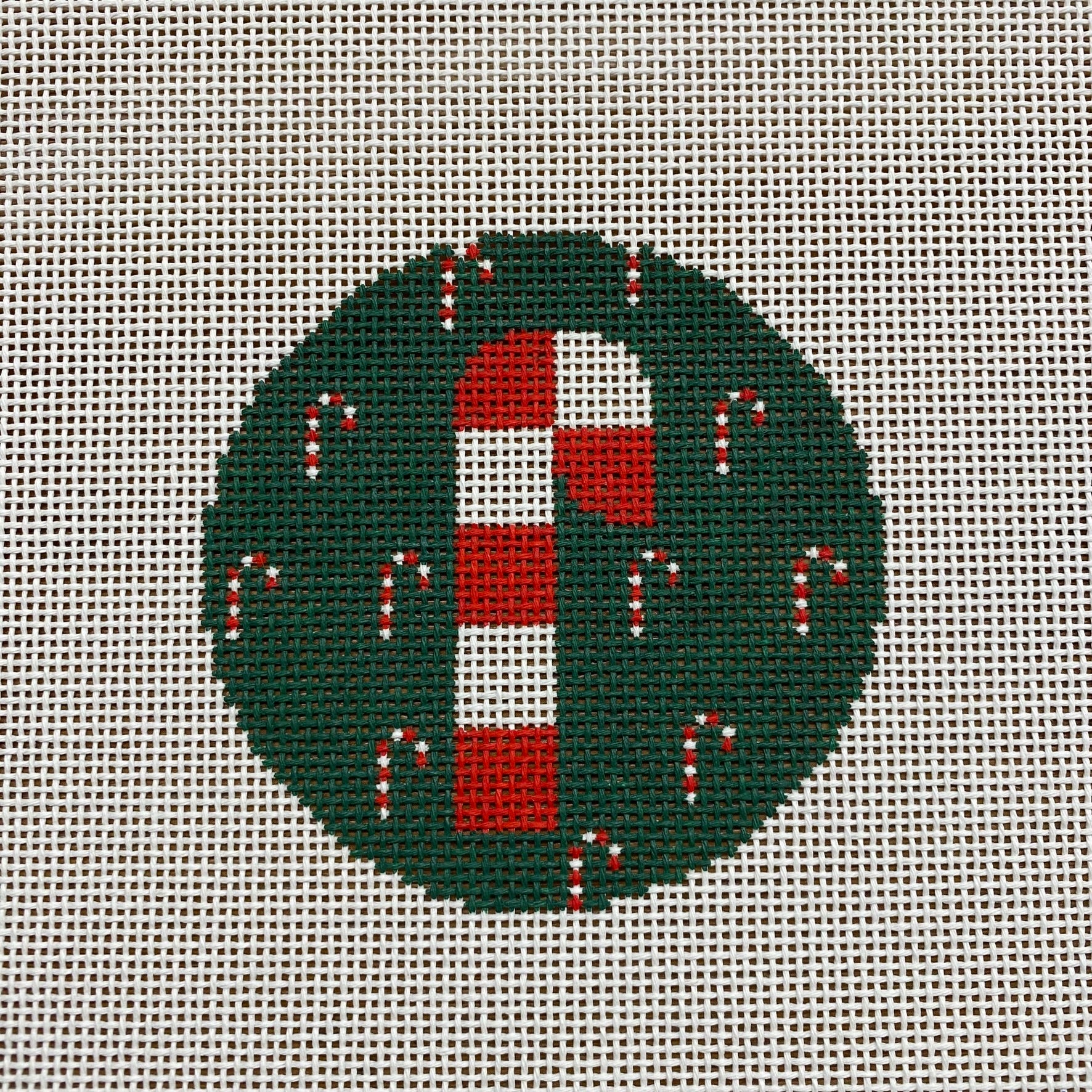 Candy Cane Round Canvas - KC Needlepoint