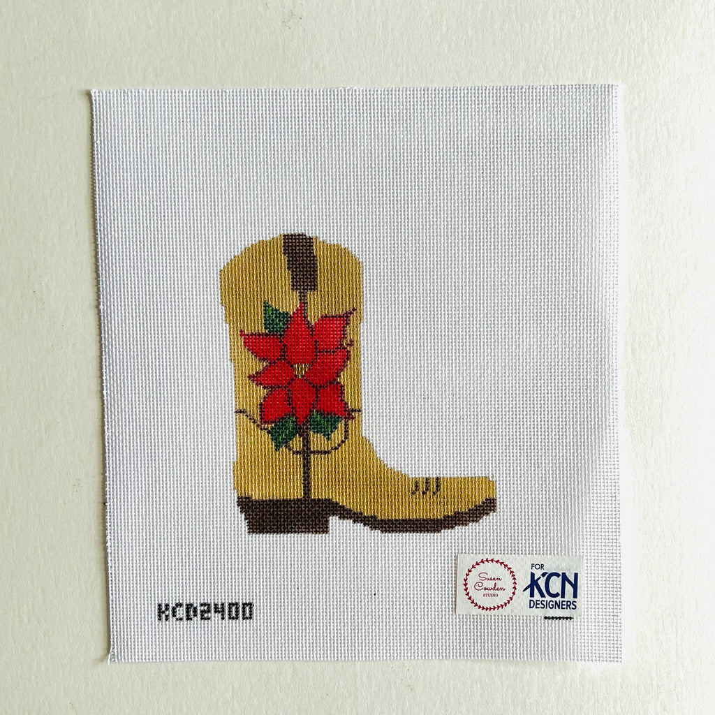 Poinsettia Cowboy Boot Canvas