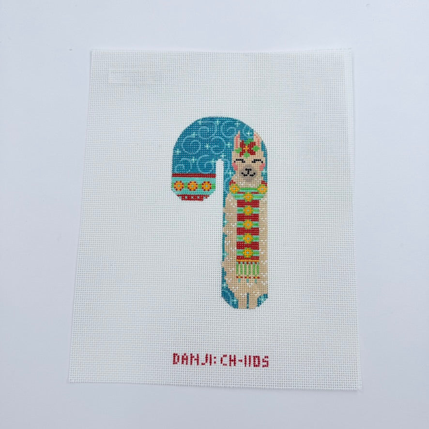 Light Blue Llama Candy Cane Canvas