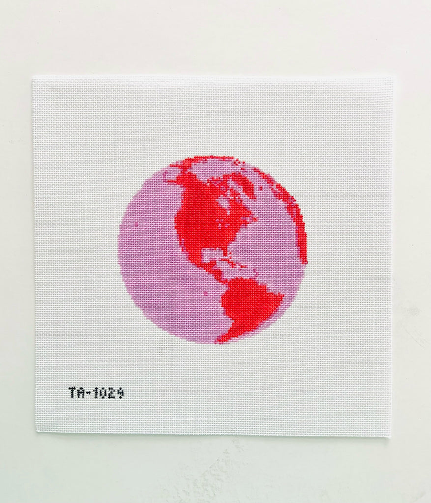 Pink Globe Canvas - KC Needlepoint