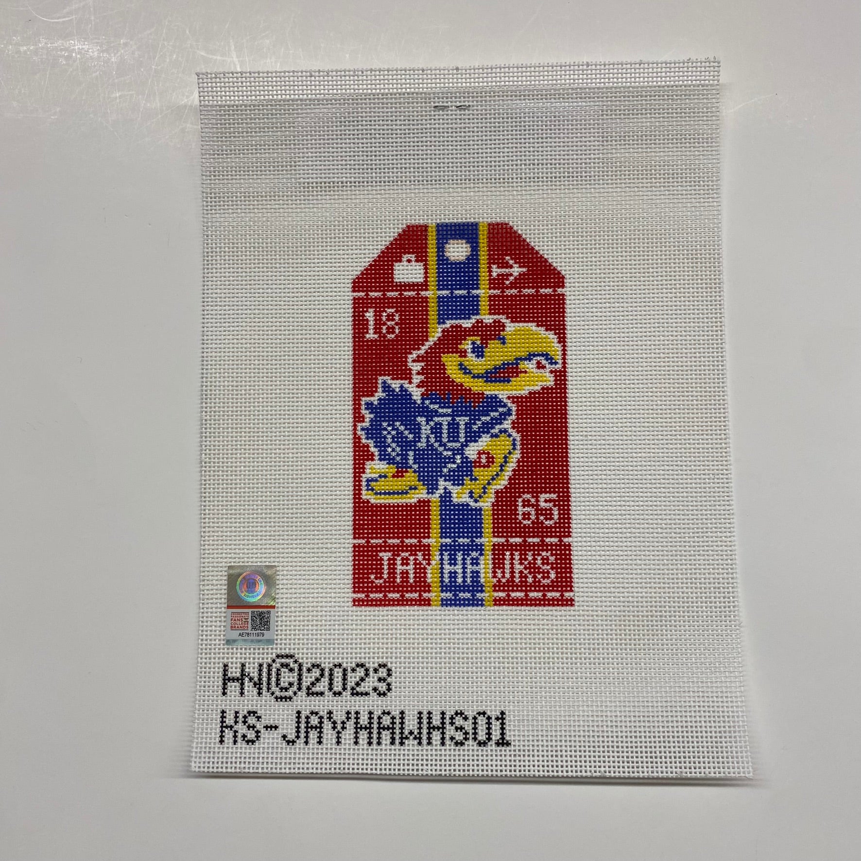 University of Kansas Vintage Travel Tag Canvas - KC Needlepoint