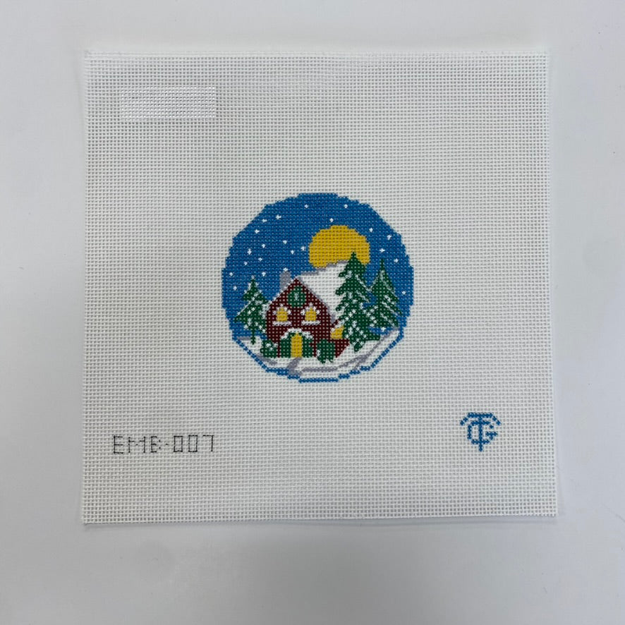 Snowy House Ornament Canvas - KC Needlepoint