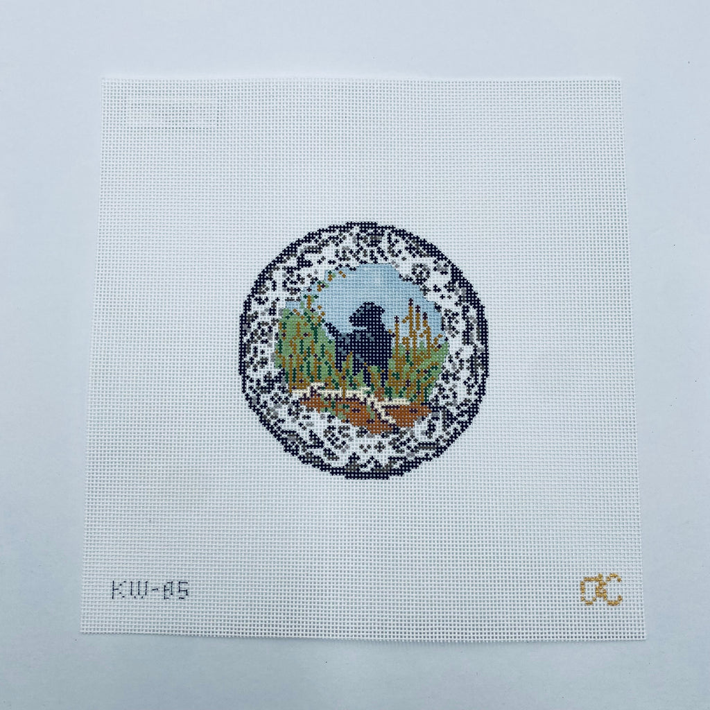 Transferware Dog Round Canvas