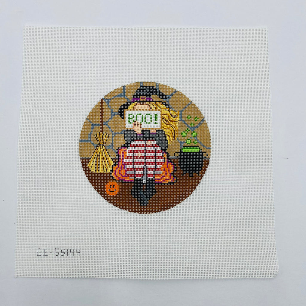 Witch Stitching Girl Round Canvas