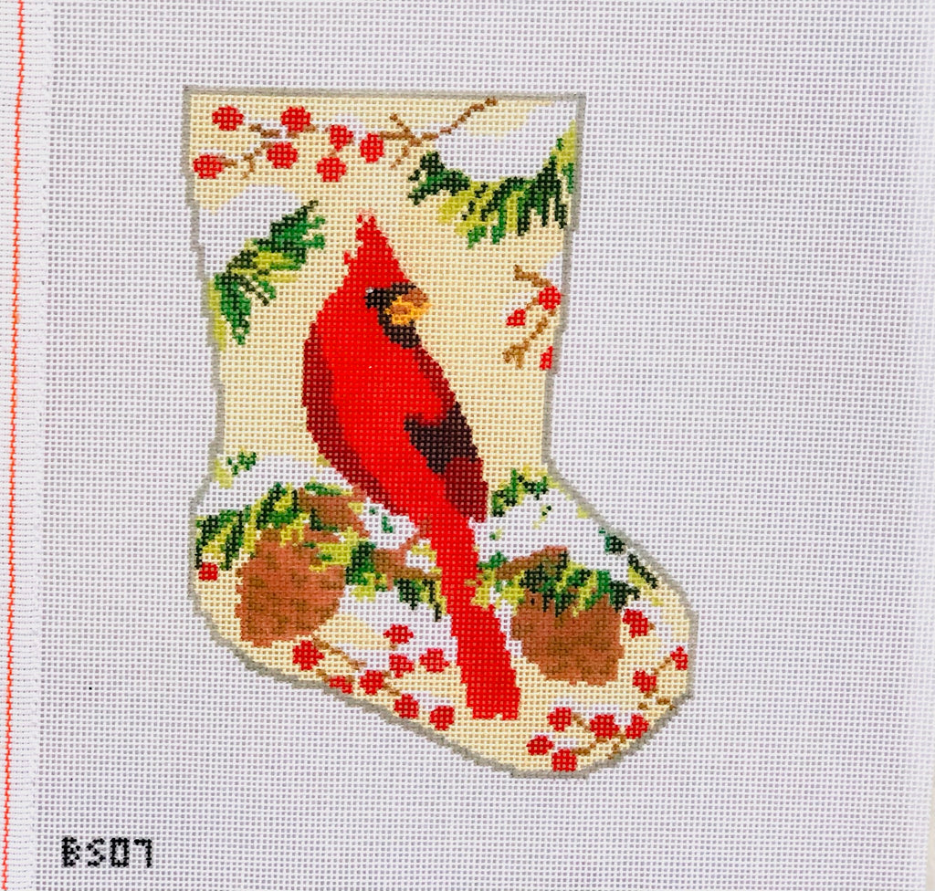 Christmas Cardinal Ornament Sized Stocking Canvas