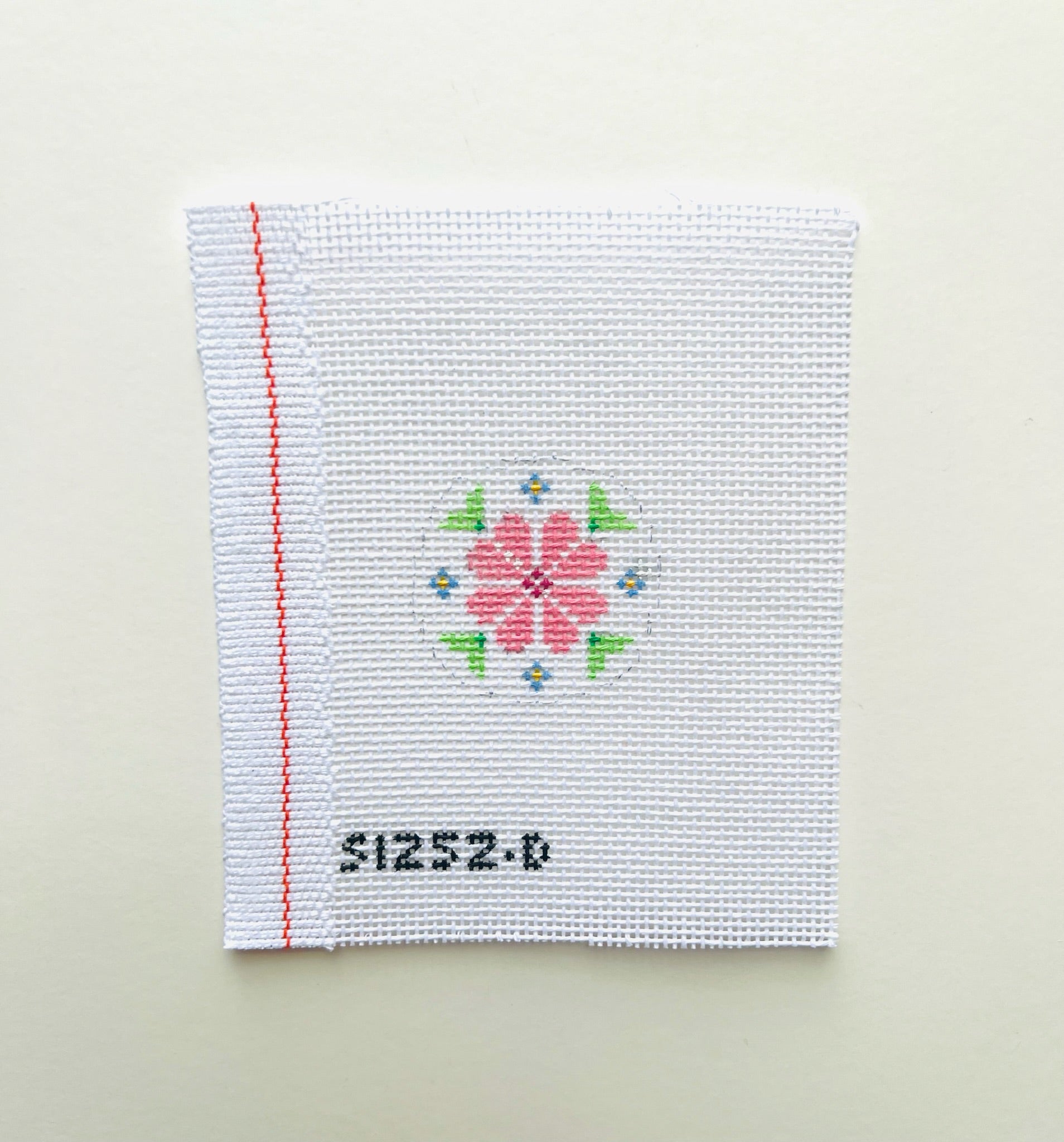 Pink Flower on White Key Fob Canvas - KC Needlepoint