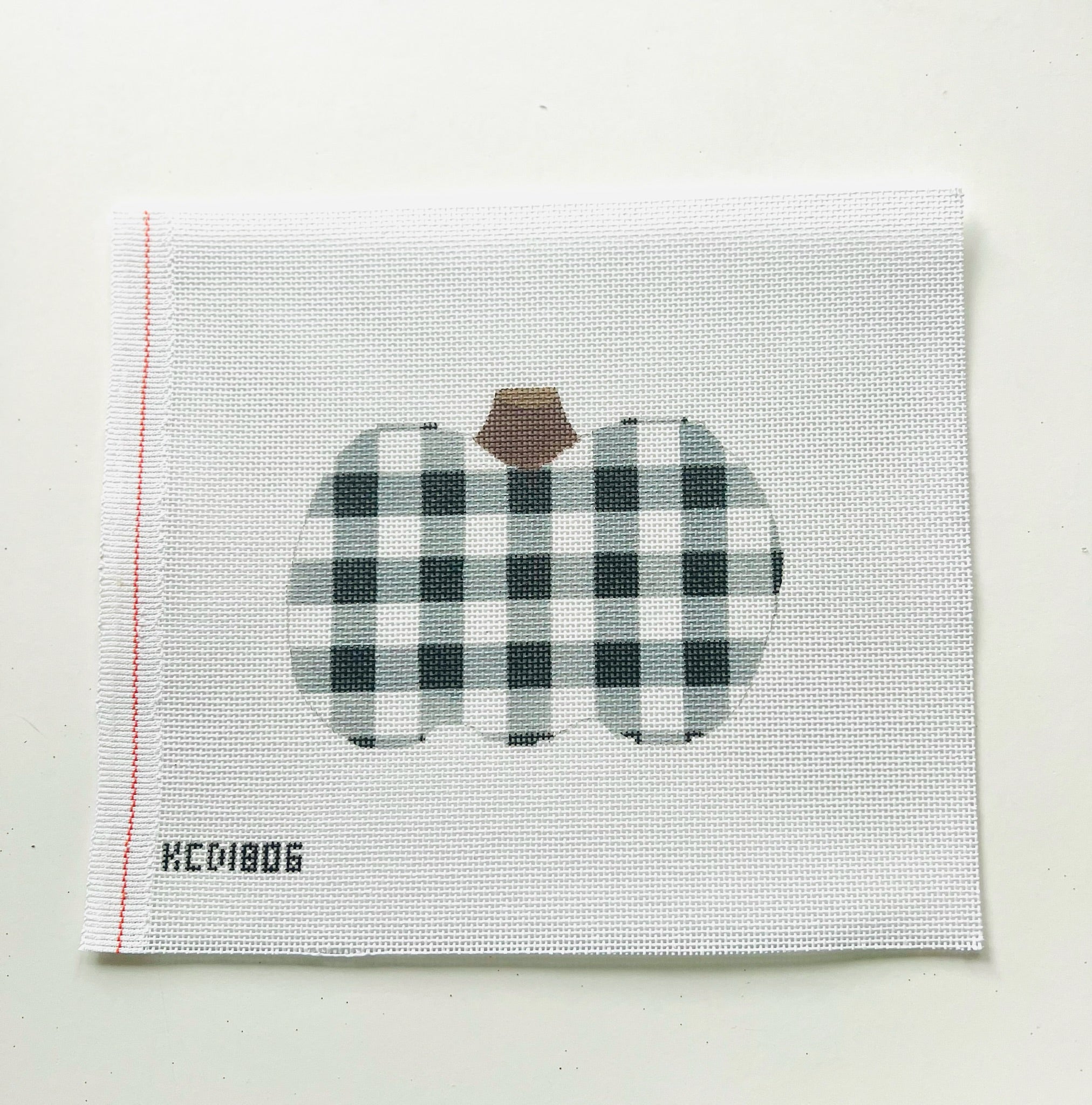 Black and Gray Plaid Pumpkin Canvas - KC Needlepoint