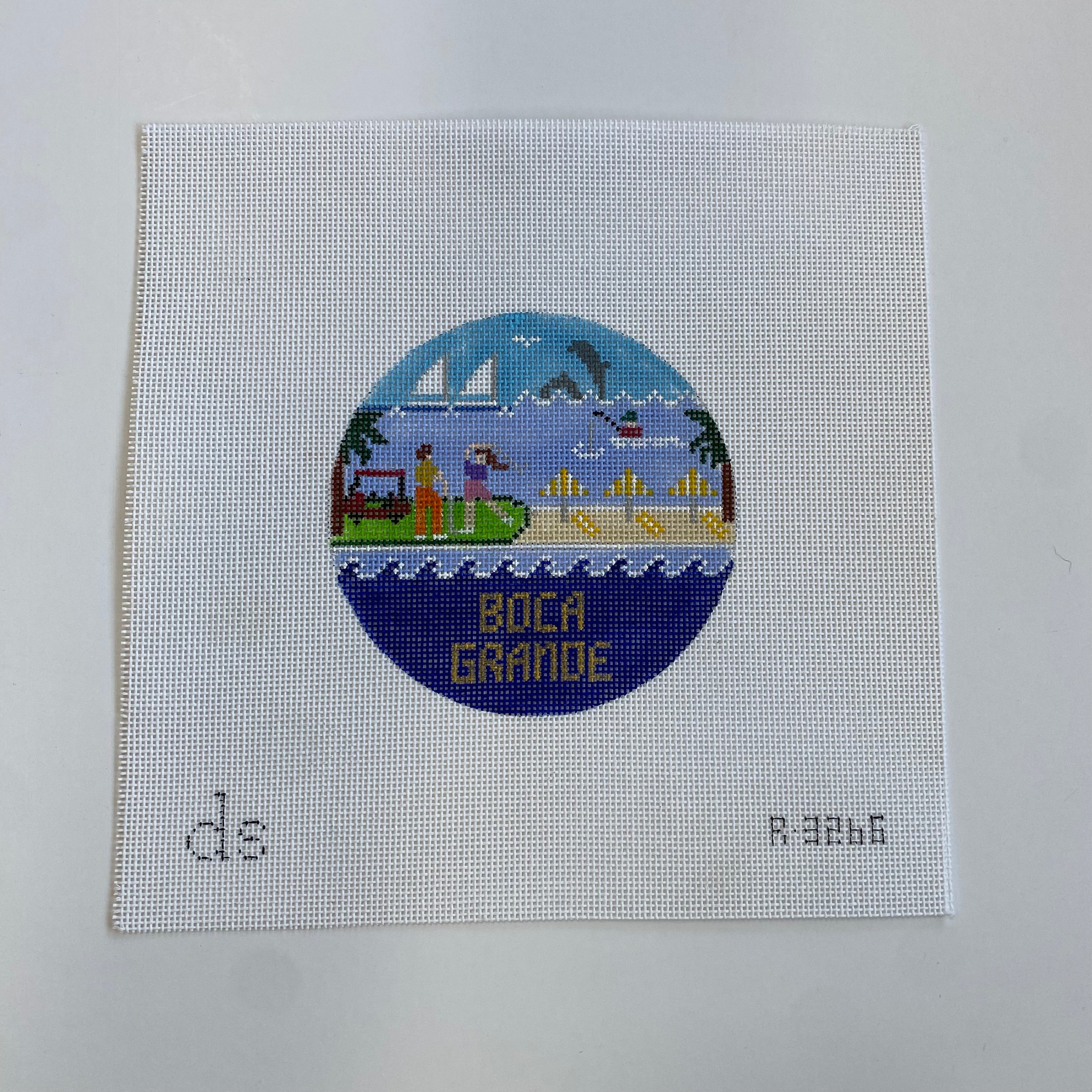 Boca Grande Golfing Travel Round Needlepoint Canvas - KC Needlepoint