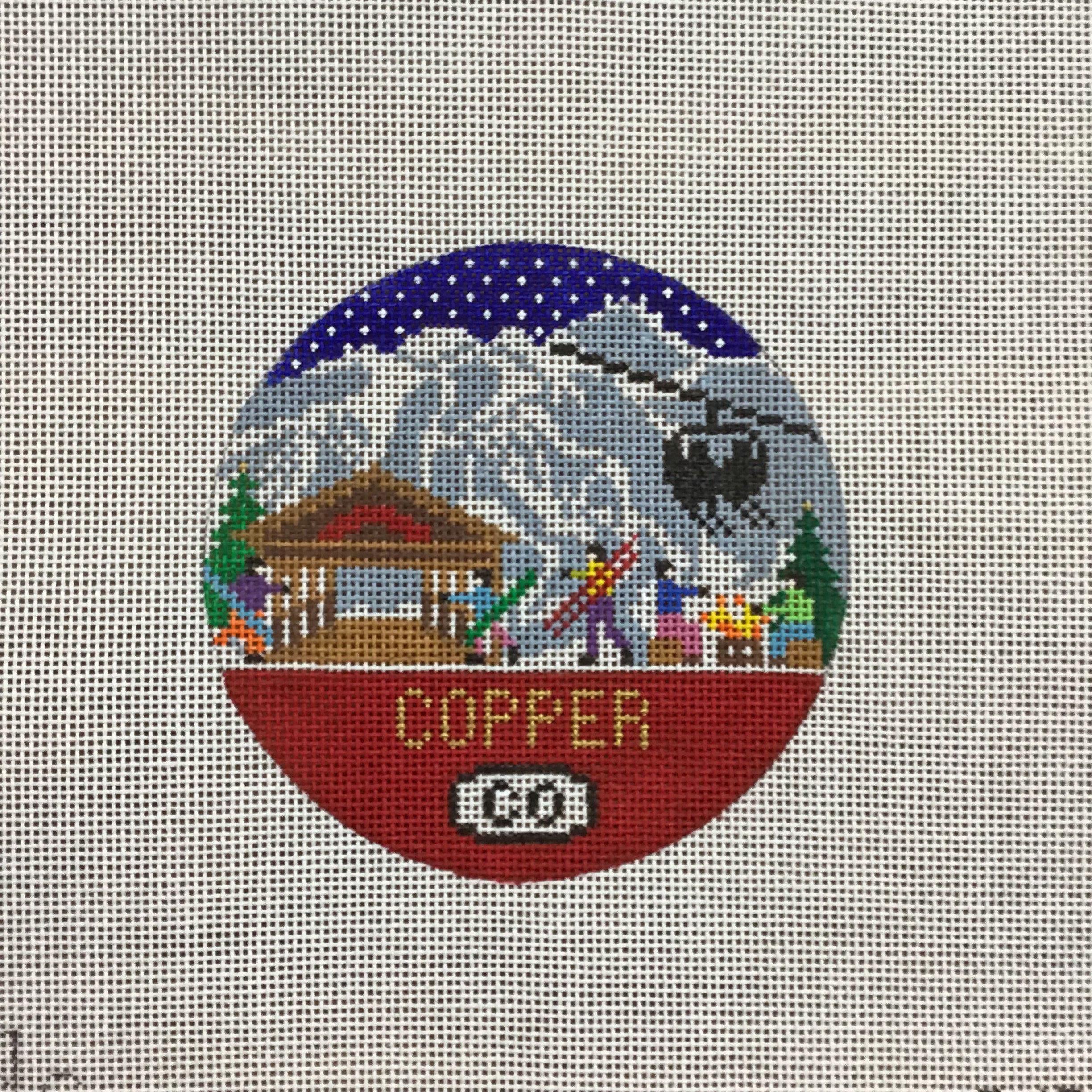 Copper Mountain Travel Round Needlepoint Canvas - KC Needlepoint