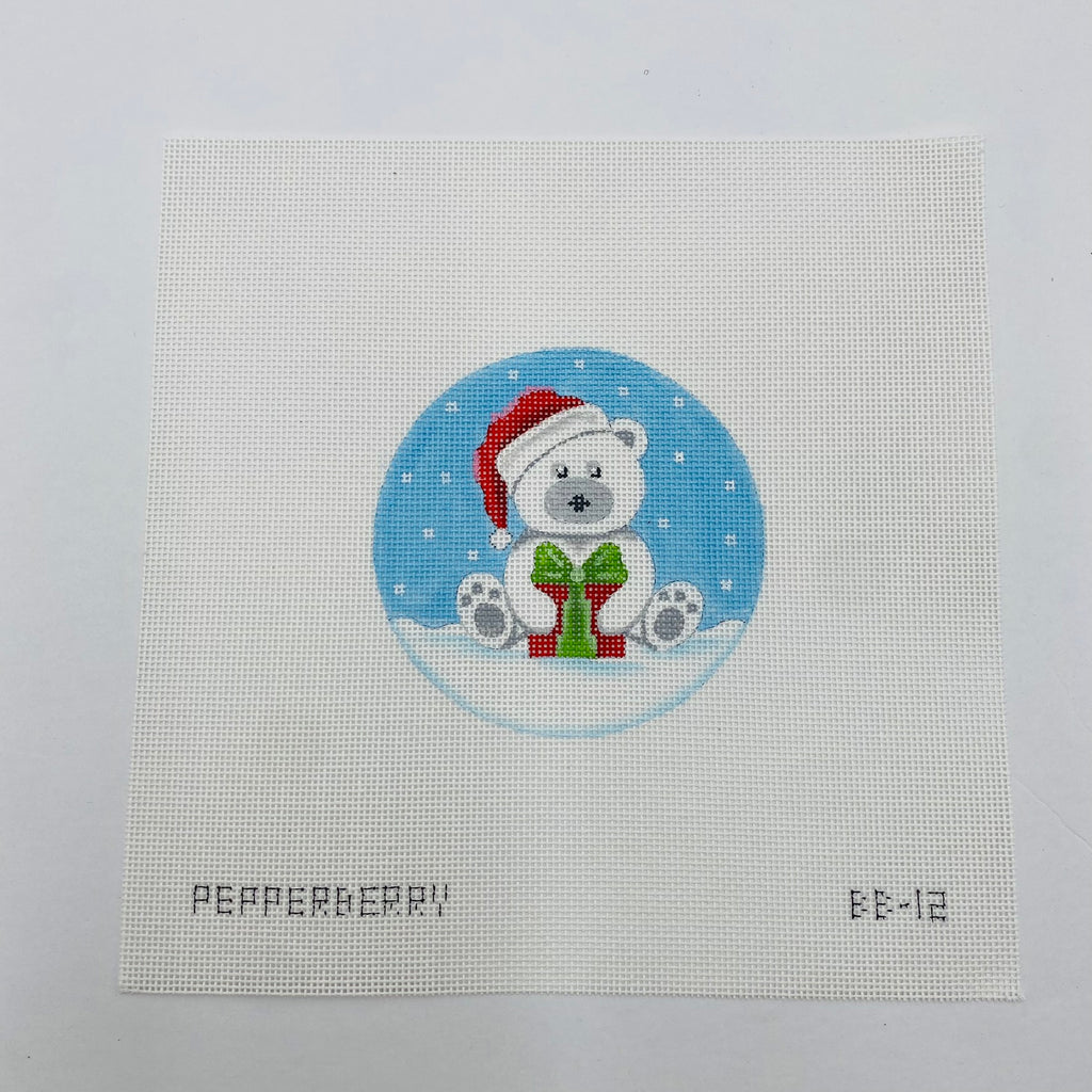 White Santa Bear with Present Canvas