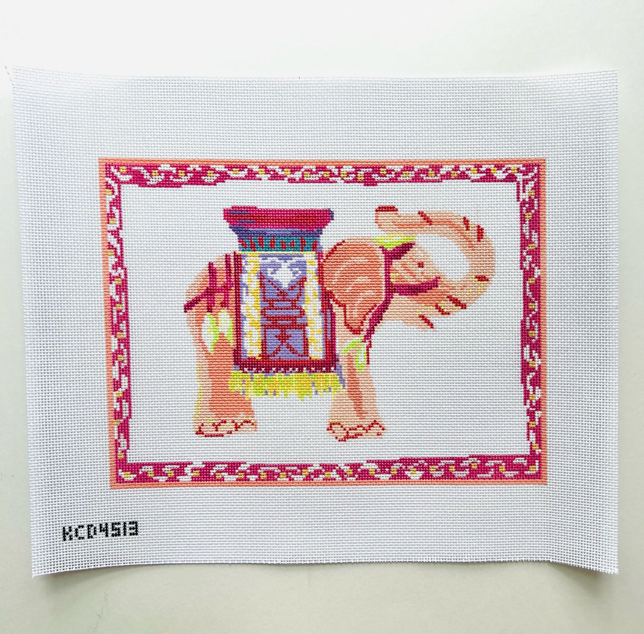 Orange Elephant Pillow Canvas - KC Needlepoint