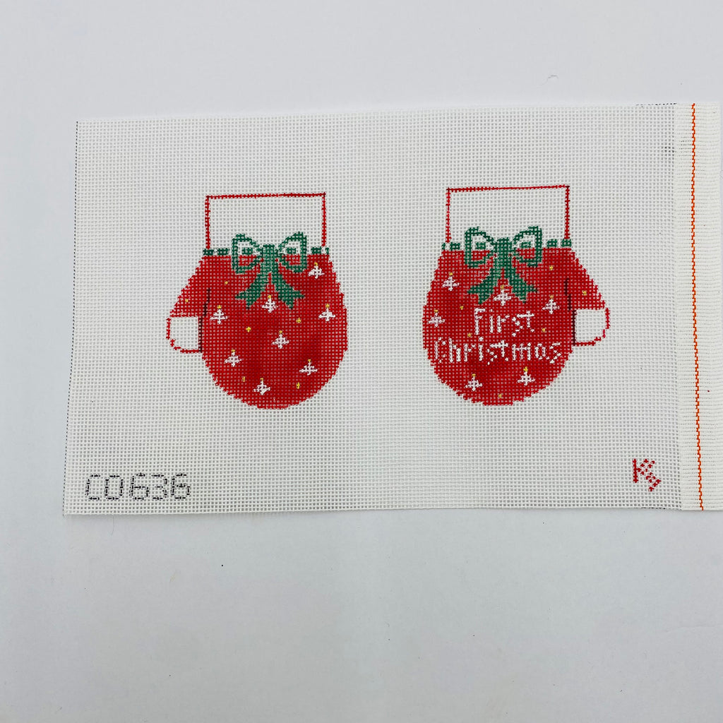 Baby's First Christmas Mittens Red Canvas