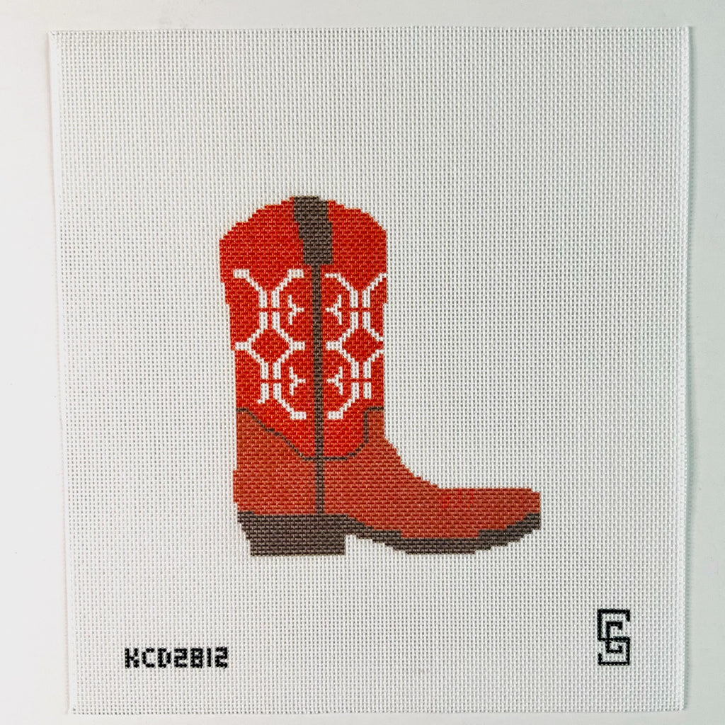 Orange and White Cowboy Boot Canvas