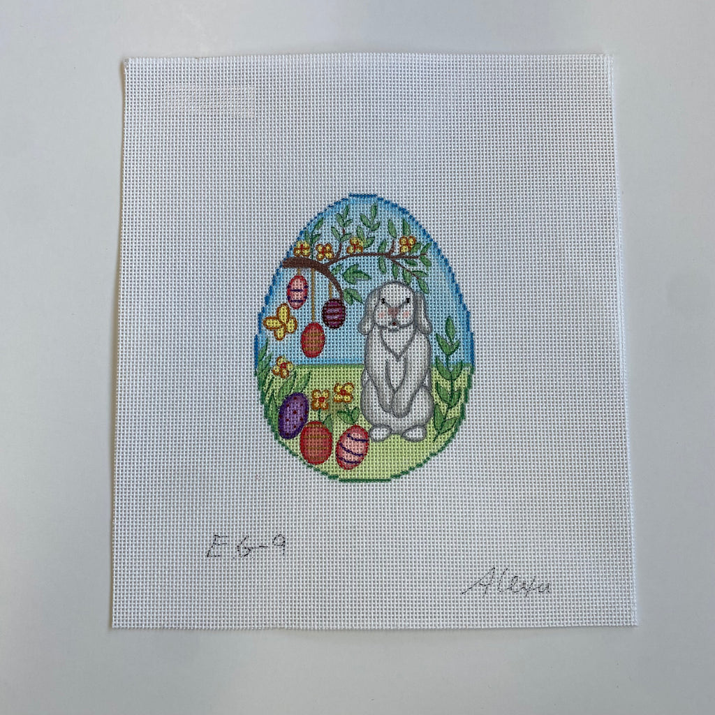 Bunny with Egg Tree Egg Canvas - KC Needlepoint