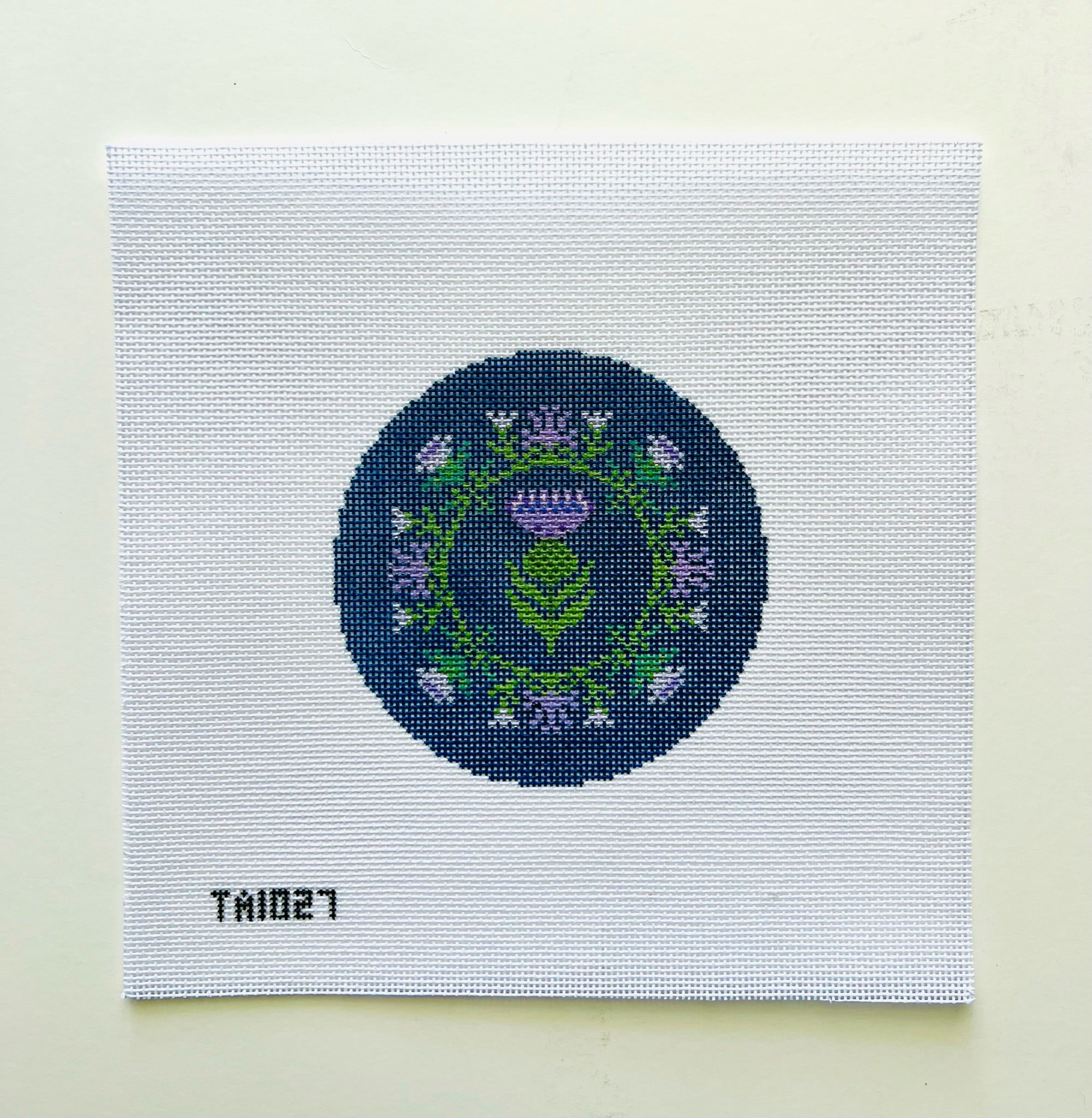 Thistle Round On Navy Canvas - KC Needlepoint