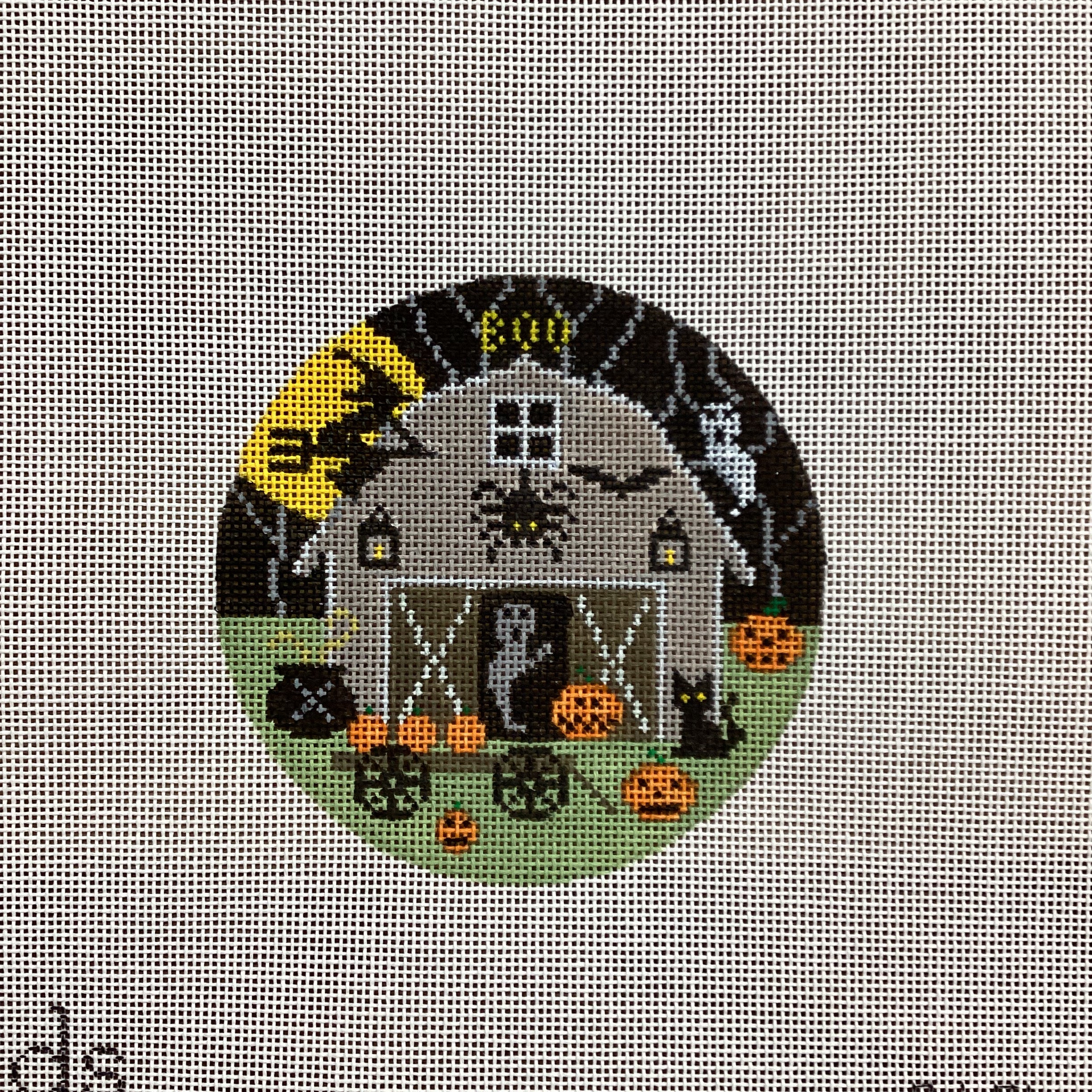 Halloween Barn Round Needlepoint Canvas - KC Needlepoint