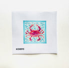 Pink Crab on Blue Square Canvas - KC Needlepoint