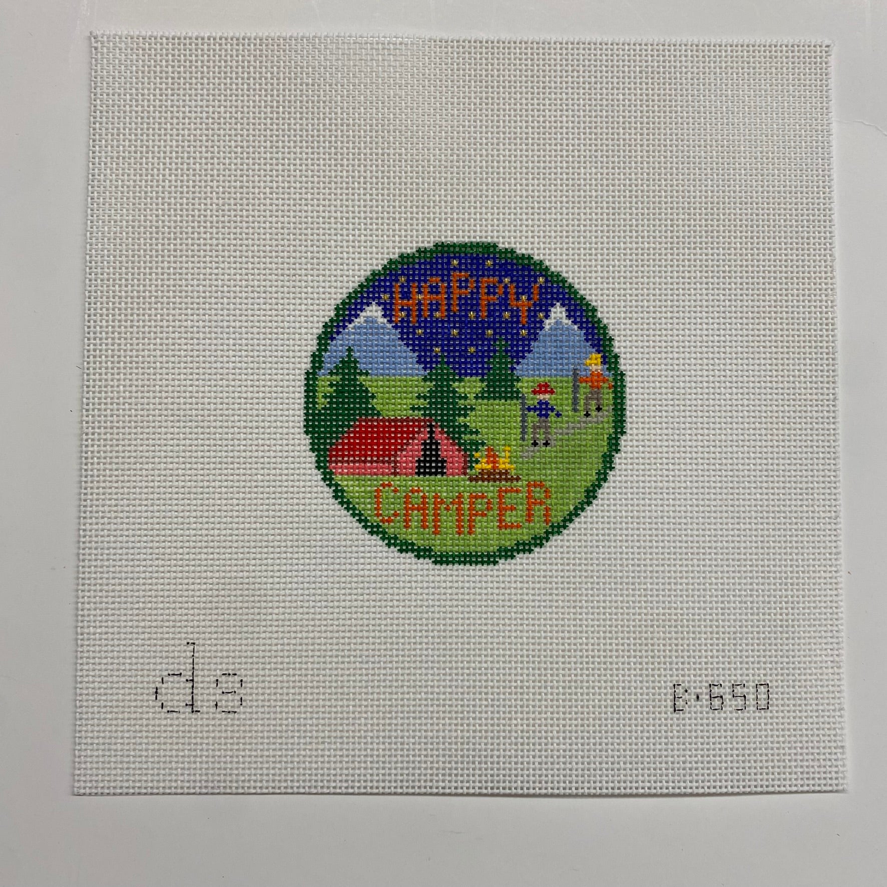 Happy Camper Round Canvas - KC Needlepoint