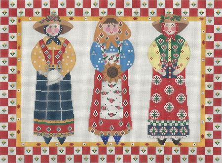 Primary Trio Ladies Needlepoint Canvas - KC Needlepoint