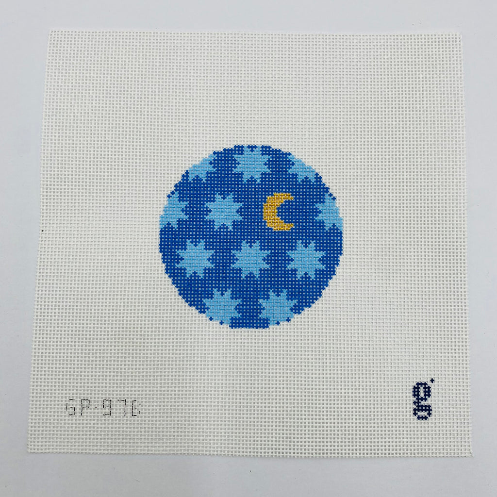 Blue Moon and Stars Round Canvas