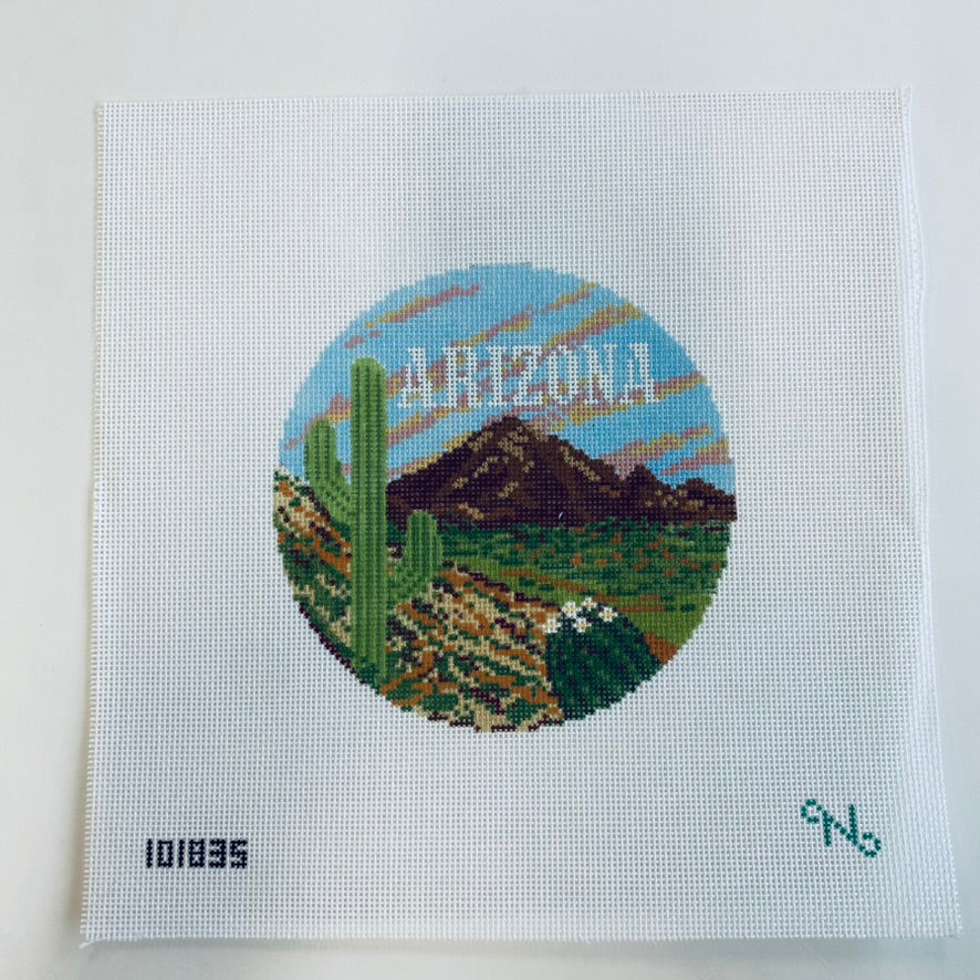 Arizona Travel Round Canvas - KC Needlepoint