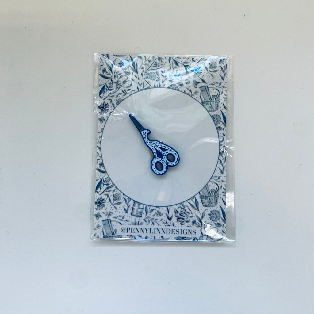 Blue Crane Scissors Needle Minder - KC Needlepoint