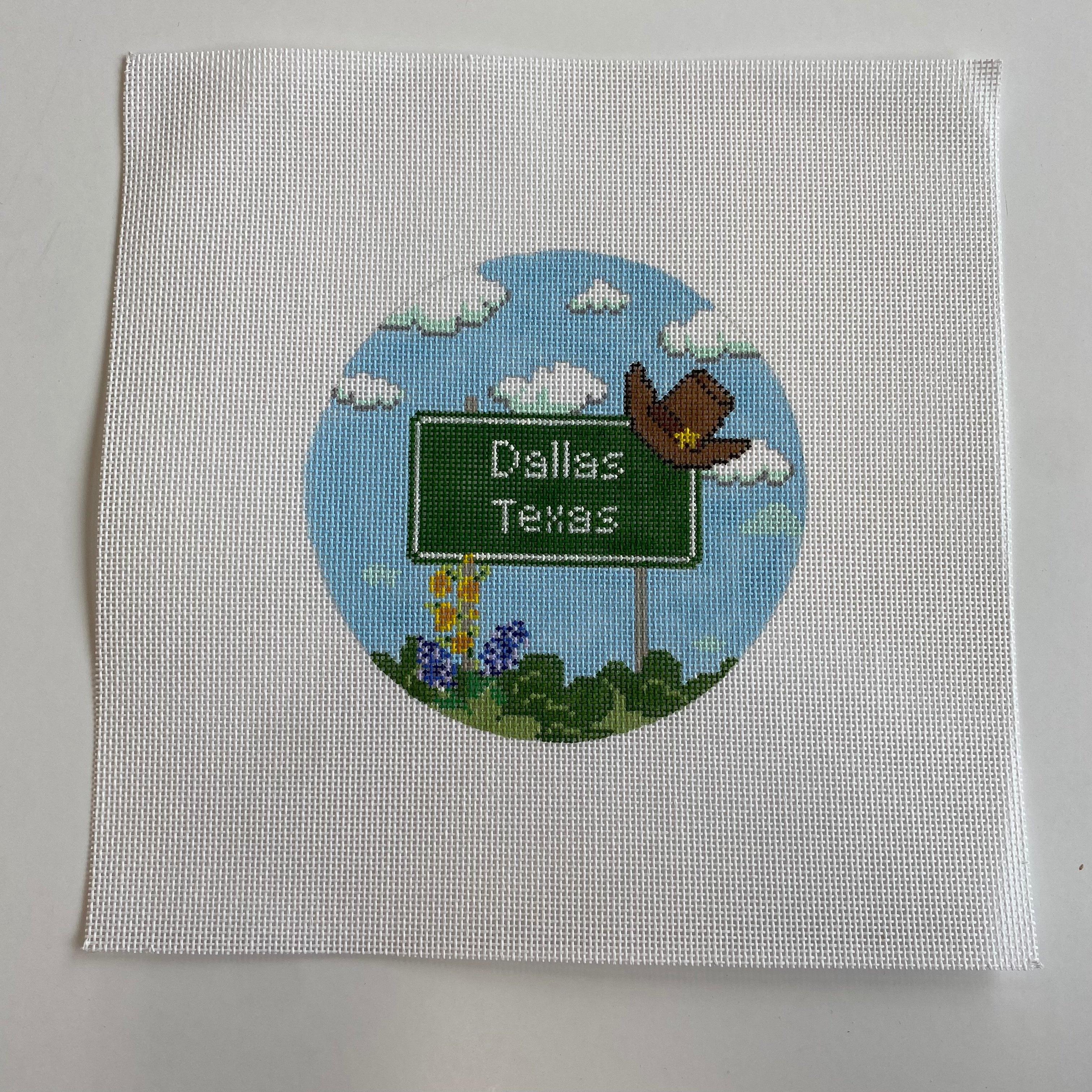 Dallas Texas Round Canvas - KC Needlepoint