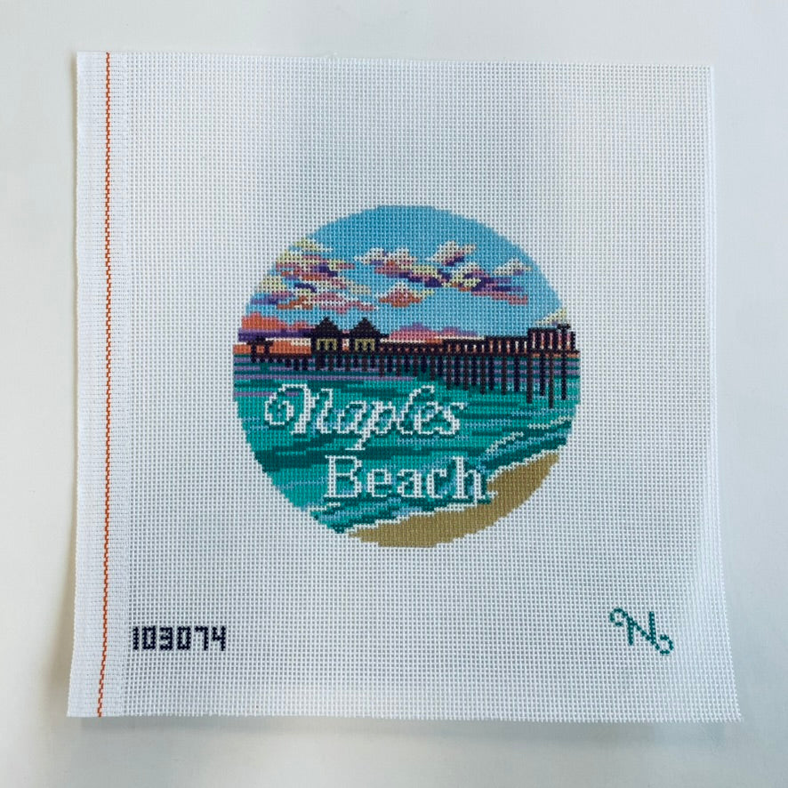 Naples Beach Travel Round Canvas - KC Needlepoint