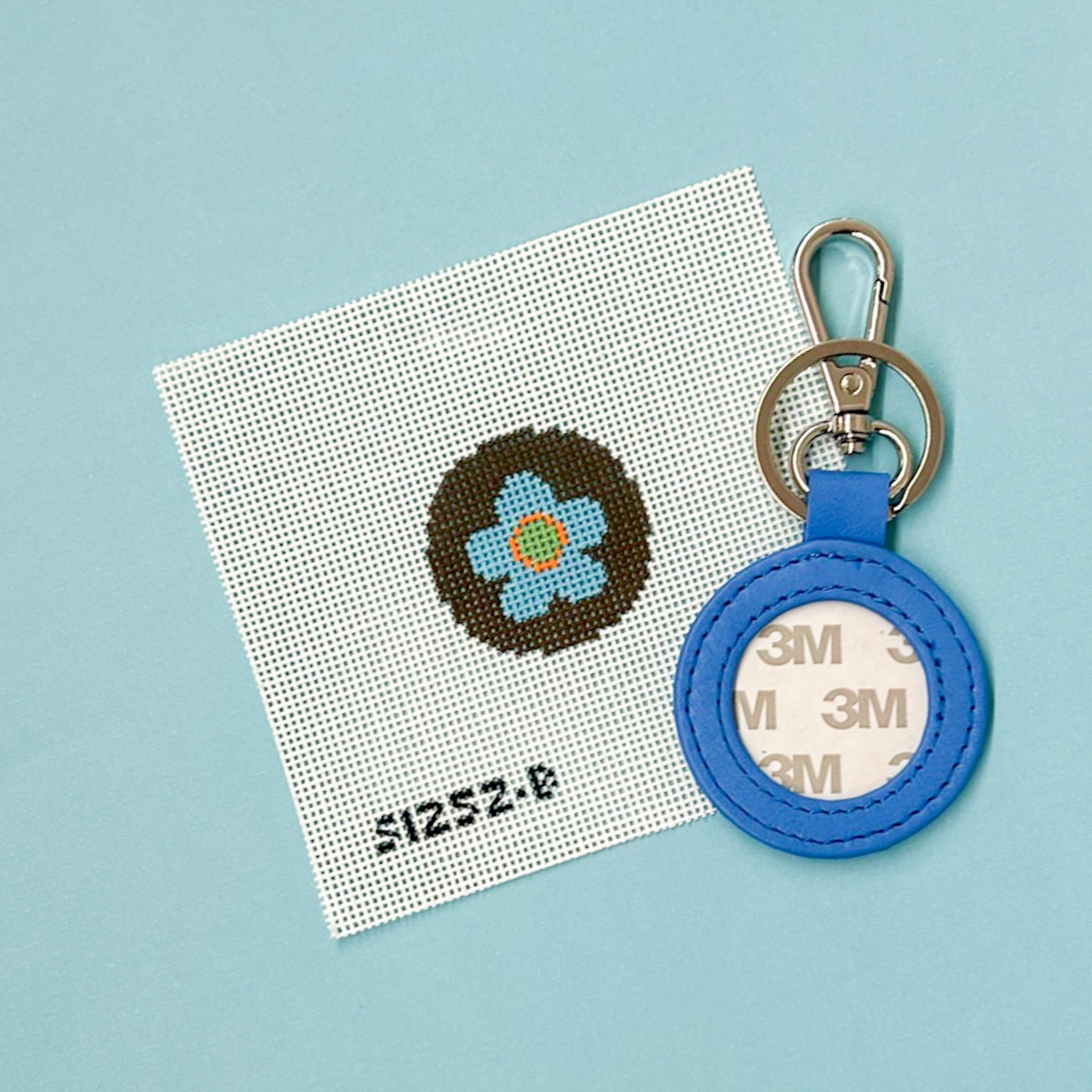 Blue Flower on Brown Key Fob Kit - KC Needlepoint