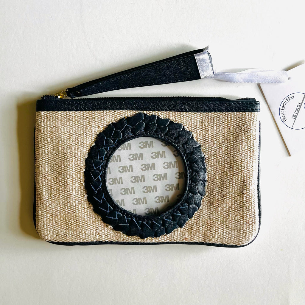 Leather Trimmed Self Finishing Canvas Clutch